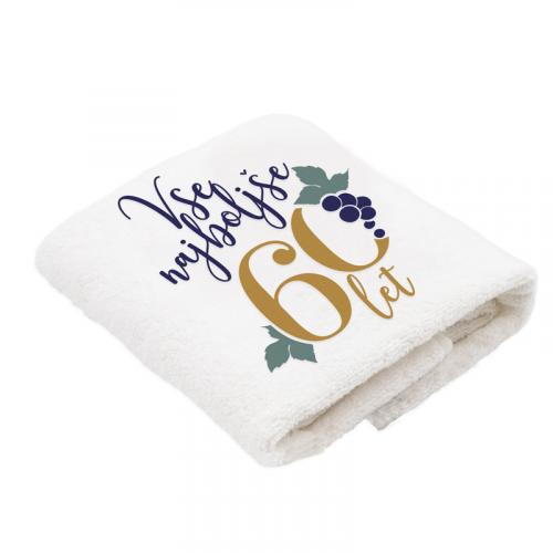 Brisača vse najboljše za 60 let, motiv grozda, bela, 100x50 cm, 100% bombaž