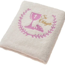 Brisača ob svetem obhajilu, bela, roza vezenje, 100x50cm, 100% bombaž