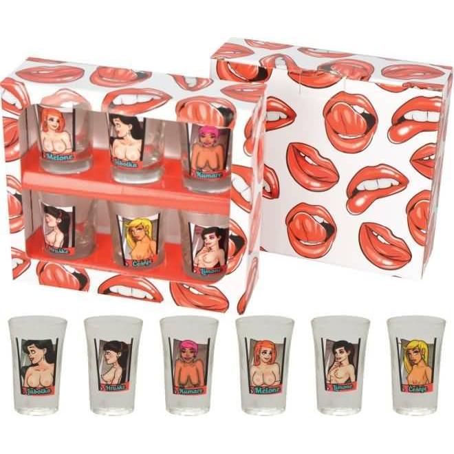 Kozarci za žganje z motivom ženskih prsi