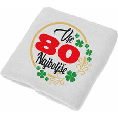 Brisača vse najboljše za 80 let, deteljica, 100x50 cm, 100% bombaž