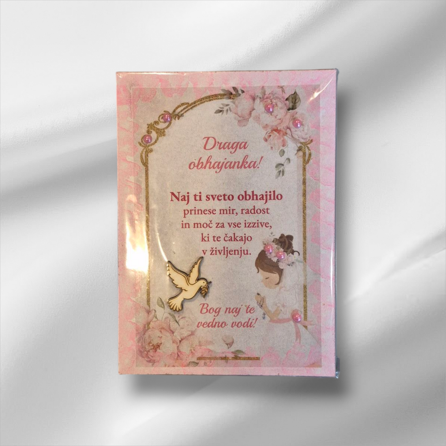 Voščilo na lesu za sveto obhajilo za deklico