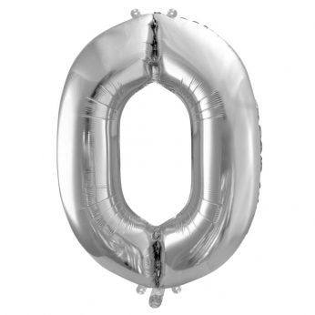 Balon folija, števila 0, srebrne barve, 86 cm