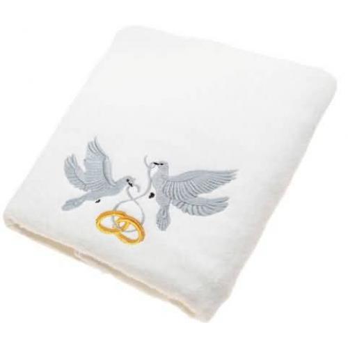 Brisača za poroko, bela, dva golobčka, 100x50 cm, 100% bombaž