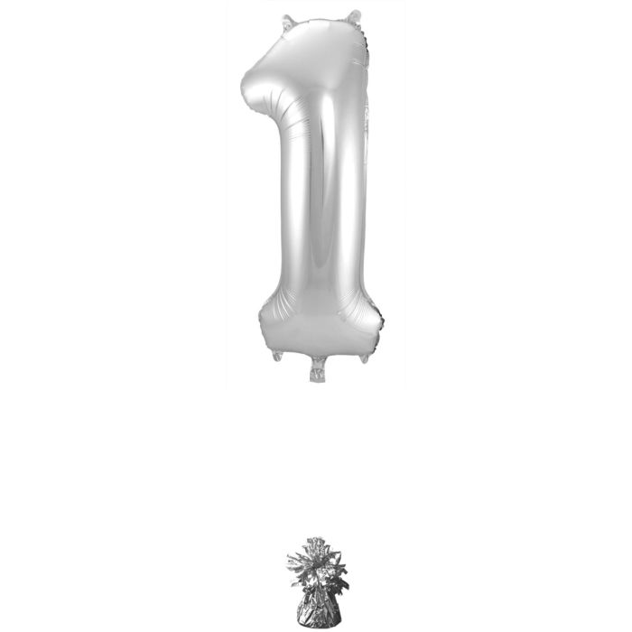 Balon folija, številka 1, srebrne barve, 86 cm