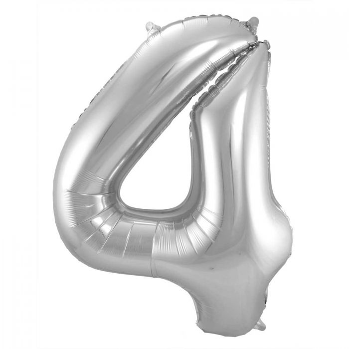 Balon folija, številka 4, srebrne barve, 86 cm