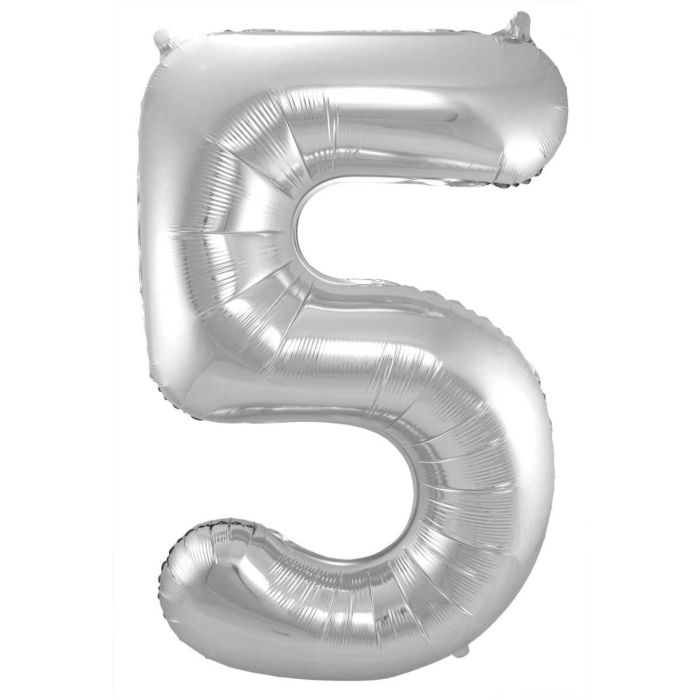 Balon folija, številka 5, srebrne barve, 86 cm