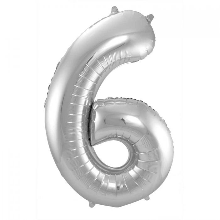 Balon folija, številka 6, srebrne barve, 86 cm