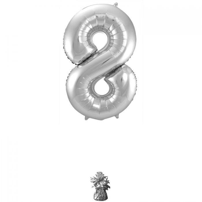 Balon folija, številka 8, srebrne barve, 86 cm