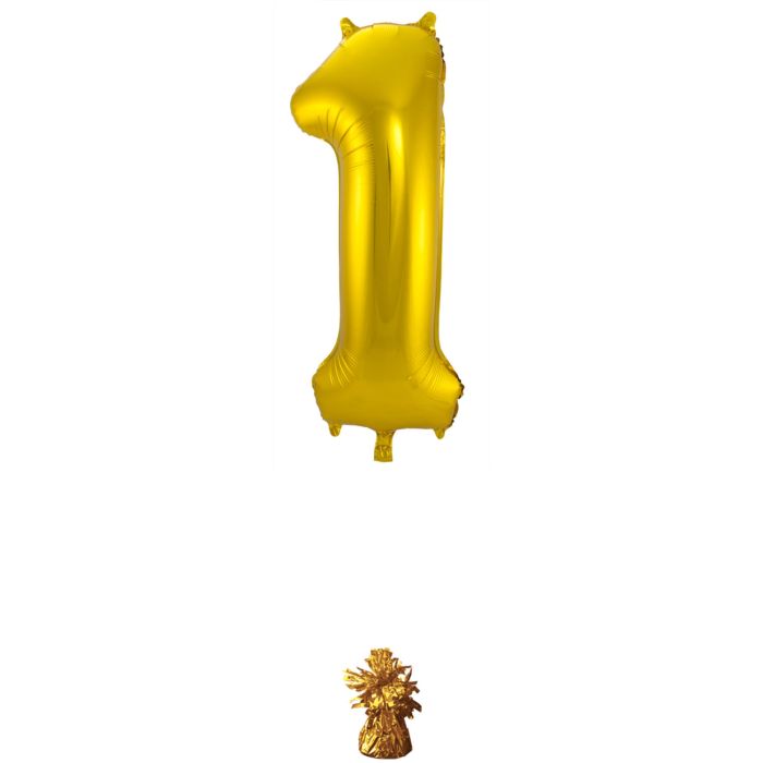 Balon folija, številka 1, zlate barve, 86 cm