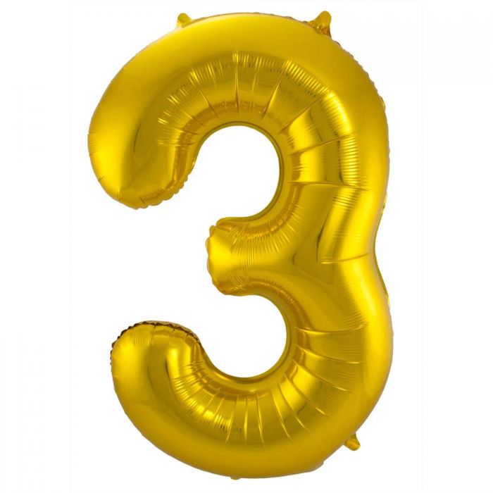 Balon folija, številka 3, zlate barve, 86 cm