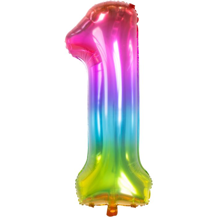 Balon folija, številka 1, mavrične barve, 86 cm