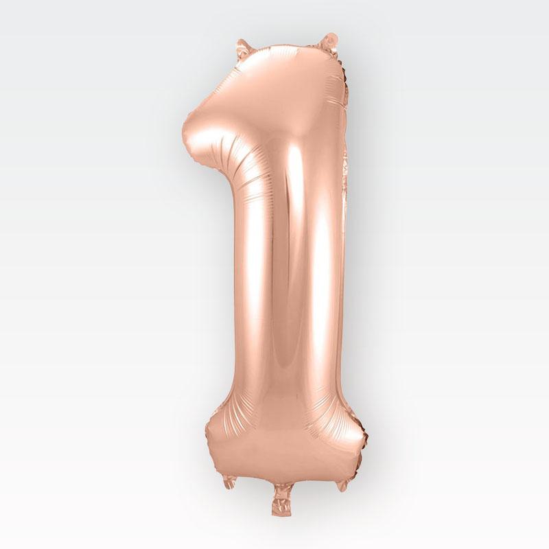 Balon folija, številka 1, rose gold, 86 cm