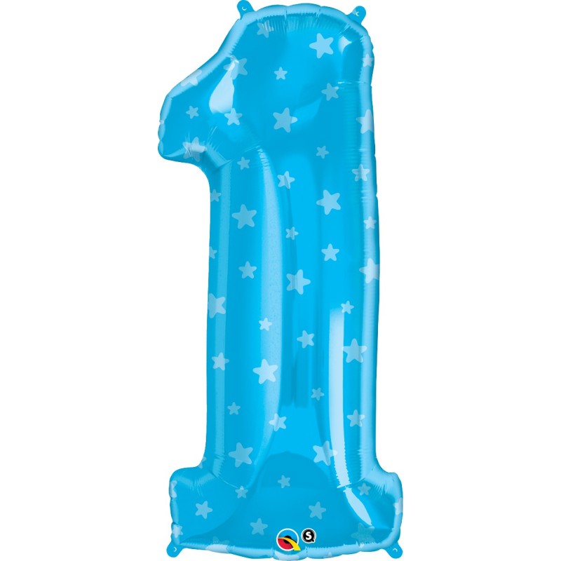 Balon folija, številka 1, Blue stars, 86 cm